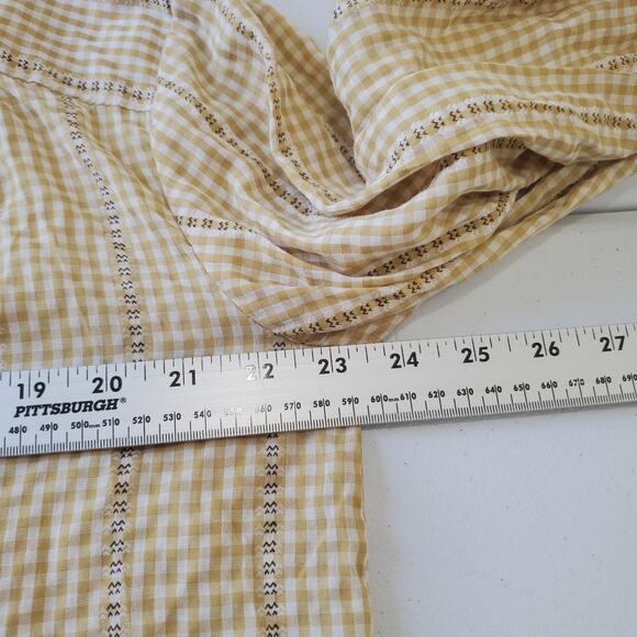 Cottagecore Shirt Womens XL Yellow White Gingham Embroidered Peasant Boho Top - Picture 6 of 9